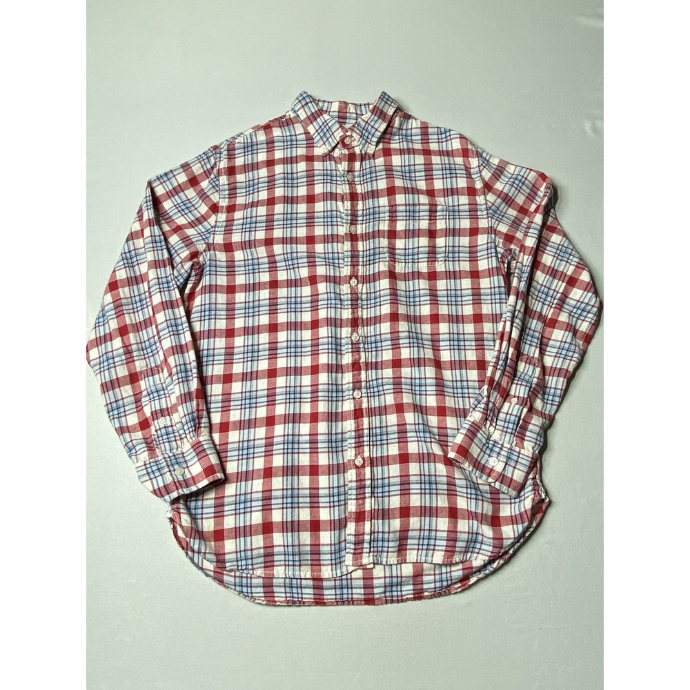 Grayers Clothiers Mens Large Plaid Button Down Shirt Cotton Linen‎ Red Blue